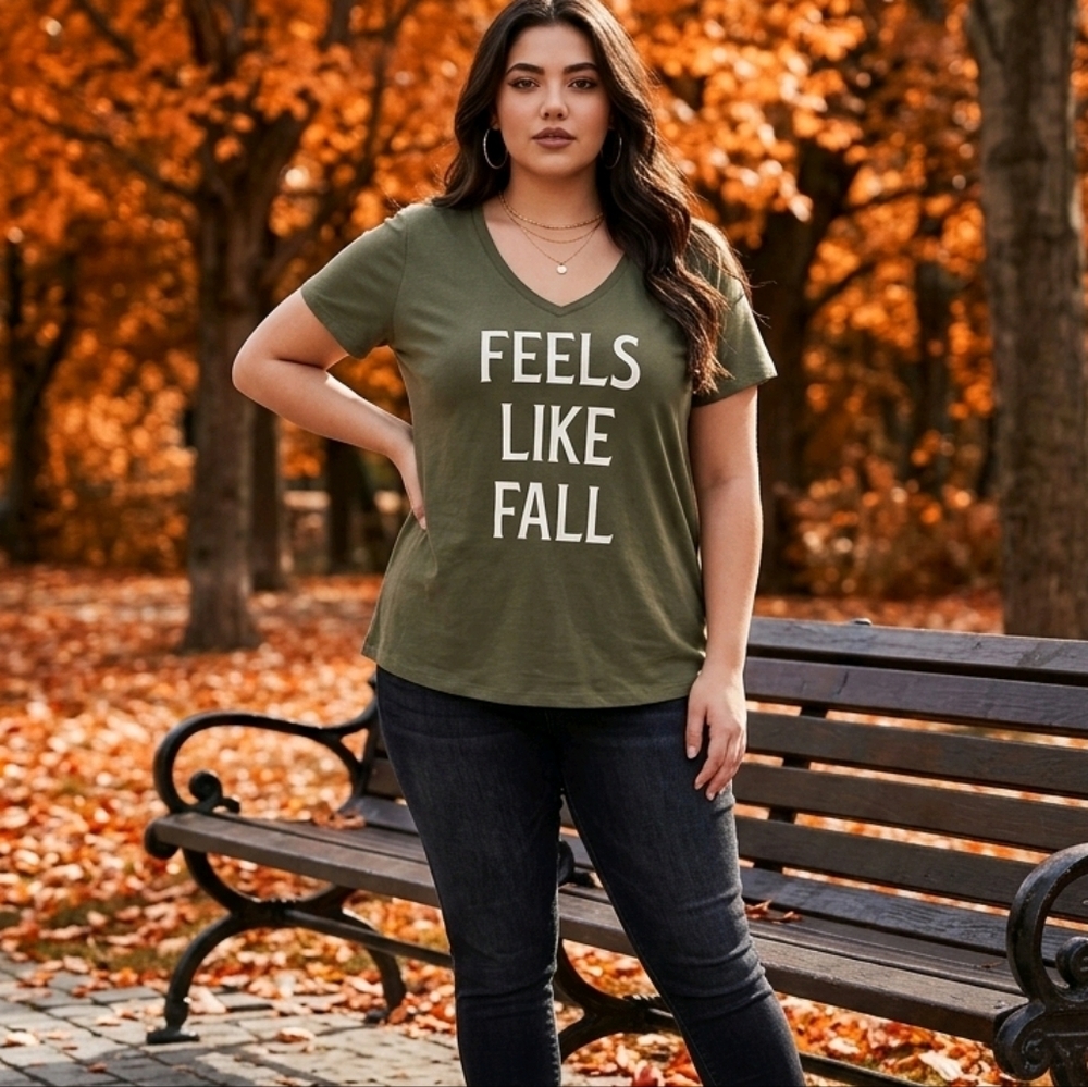 🆕 1X LIKE FALL V-NECK TEE - OLIVE GREEN